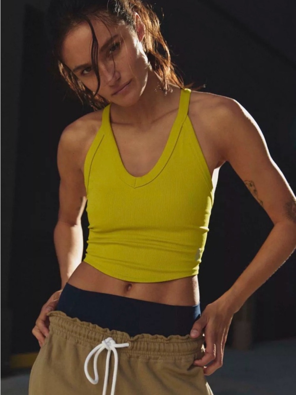 NWT FP Movement by Free People Chartreuse Ribbed V‑Neck Racerback Crop Tank